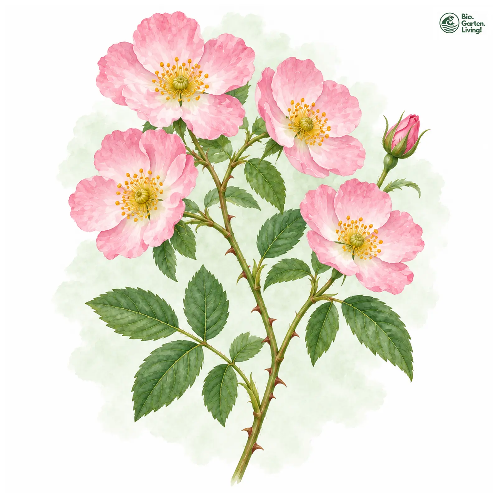 Aquarellzeichnung: Blassrote Kriech-Rose (Rosa × polliniana)
