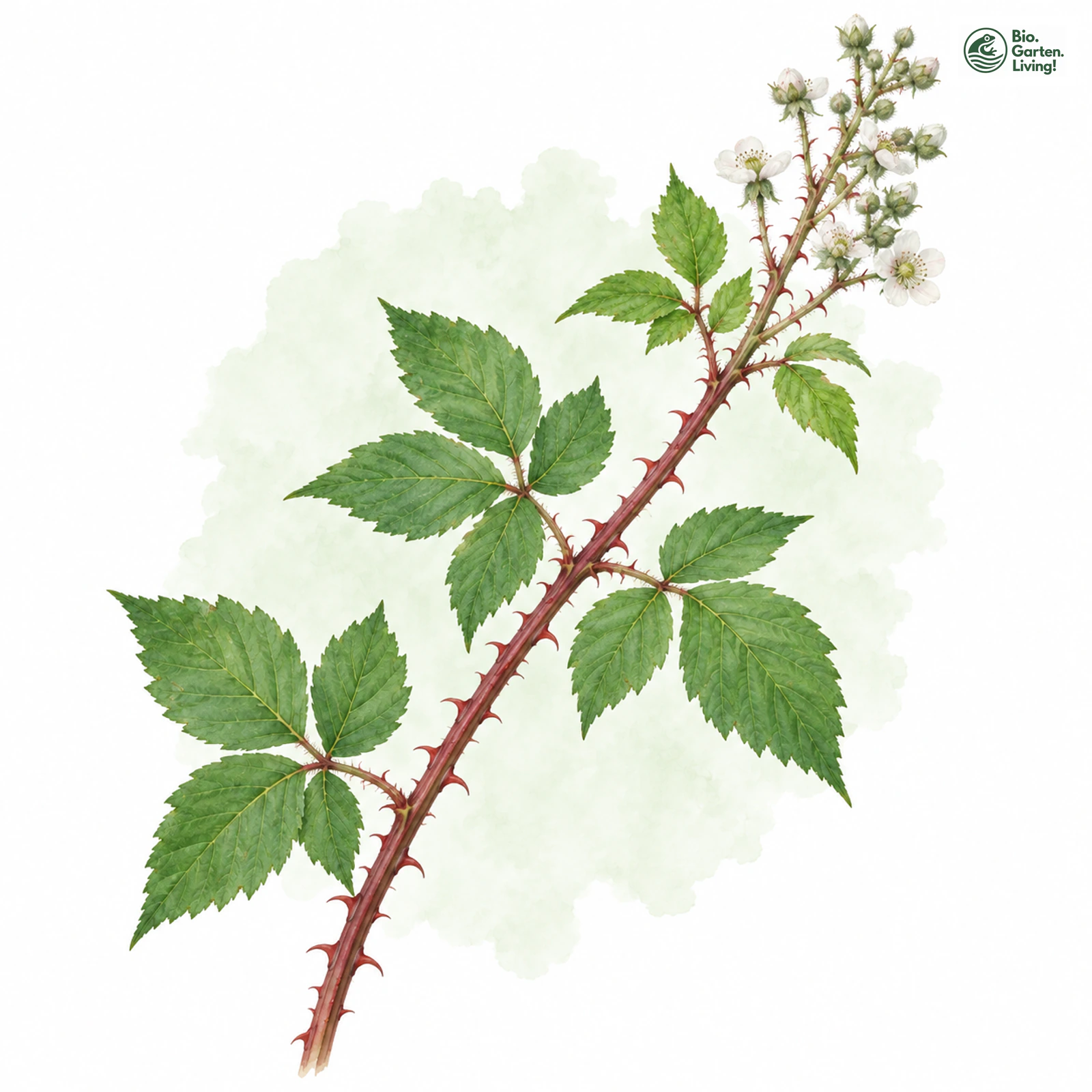 Aquarellzeichnung: Zusammengezogene Brombeere (Rubus constrictus)