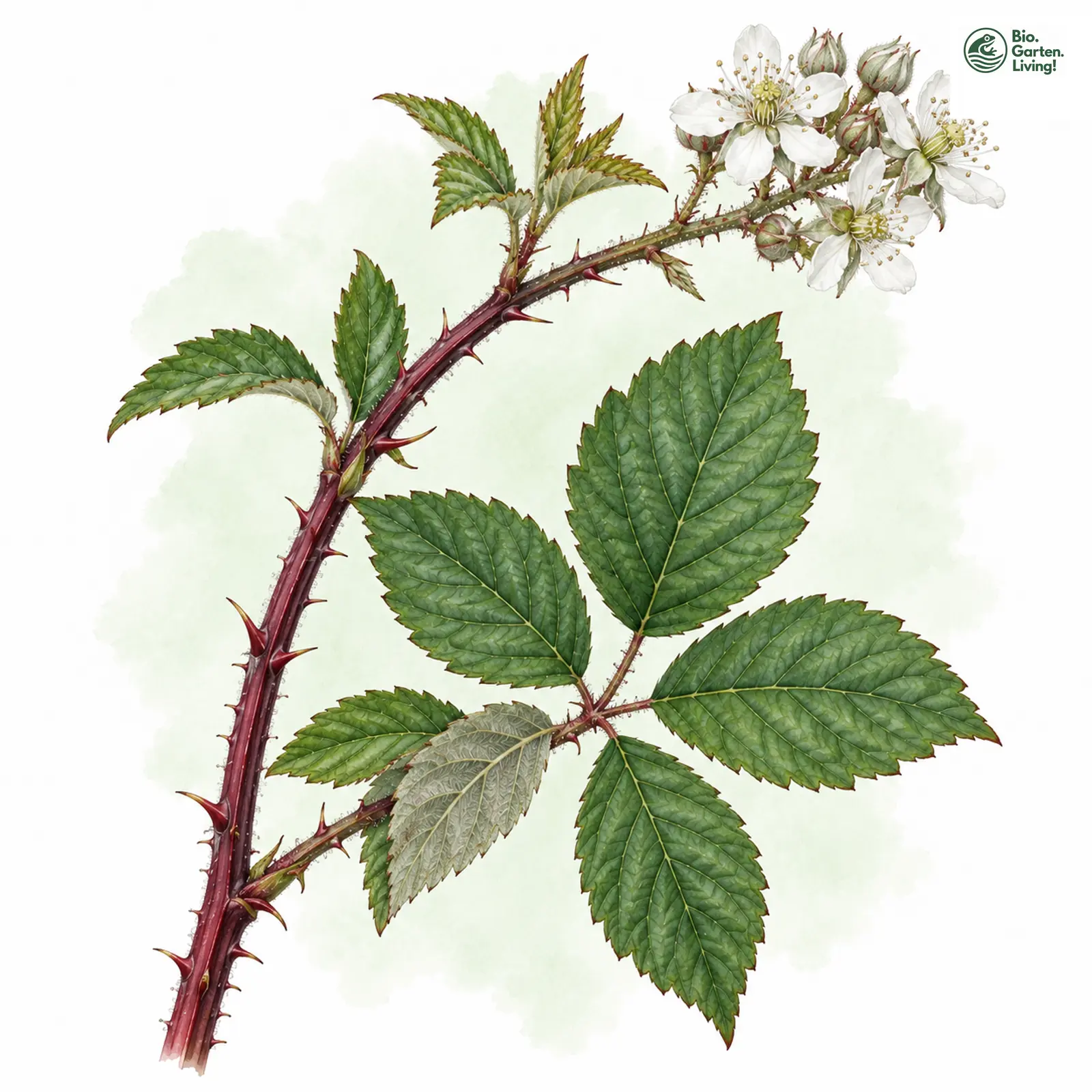 Aquarellzeichnung: Dörr-Brombeere (Rubus doerrii)