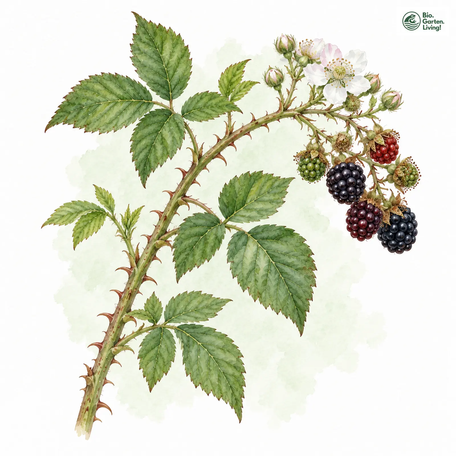 Aquarellzeichnung: Brombeere (Rubus fruticosus)