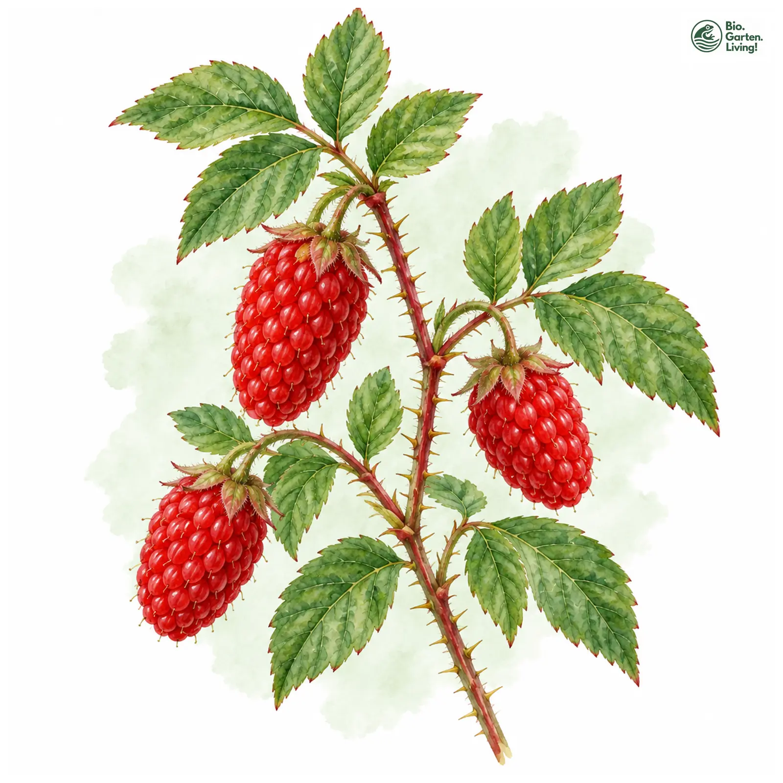 Aquarellzeichnung: Erdbeerhimbeere (Rubus illecebrosus)