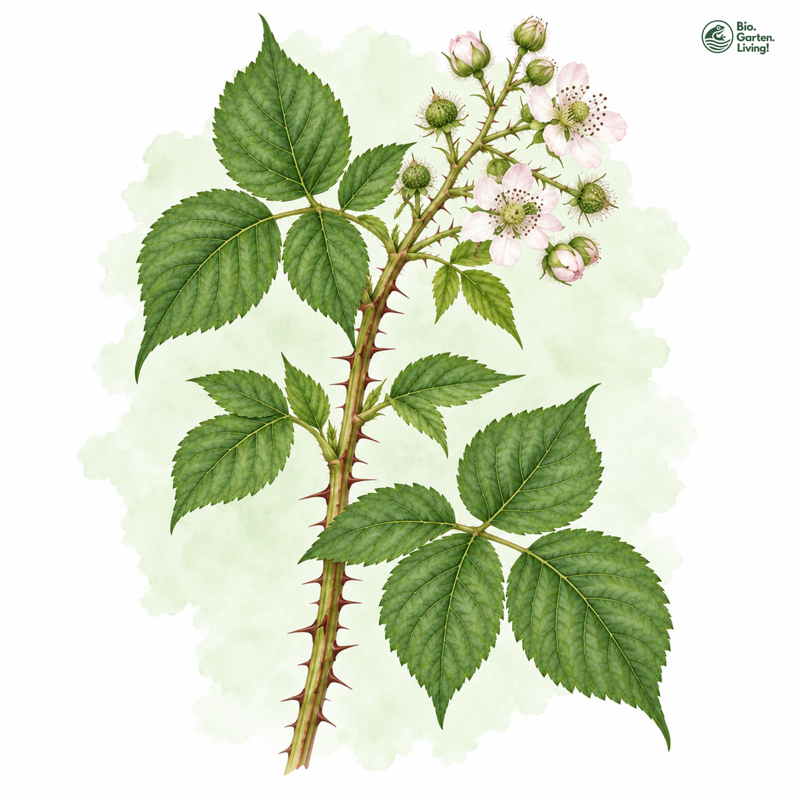 Aquarellzeichnung: Maßlose Brombeere (Rubus immodicus)