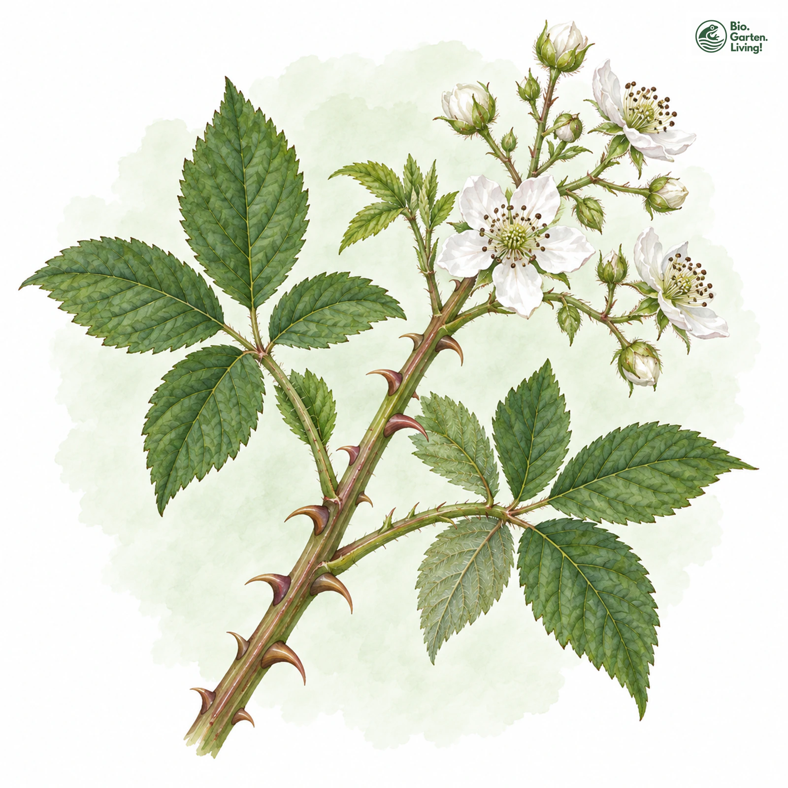 Aquarellzeichnung: Liegnitzer Brombeere (Rubus ligniciensis)