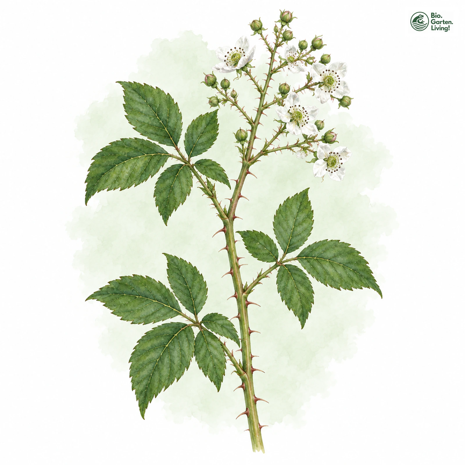 Aquarellzeichnung: Lindley-Brombeere (Rubus lindleianus)