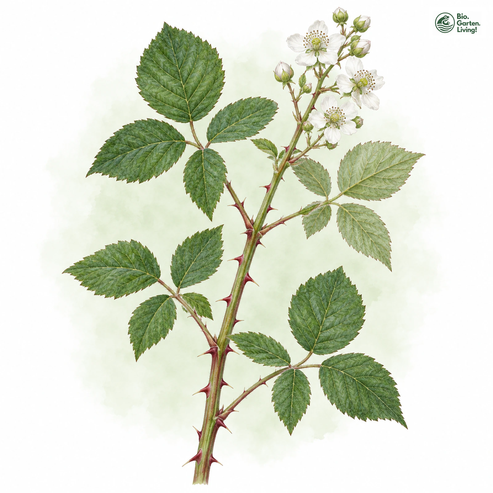 Aquarellzeichnung: Maaß-Brombeere (Rubus maassii)