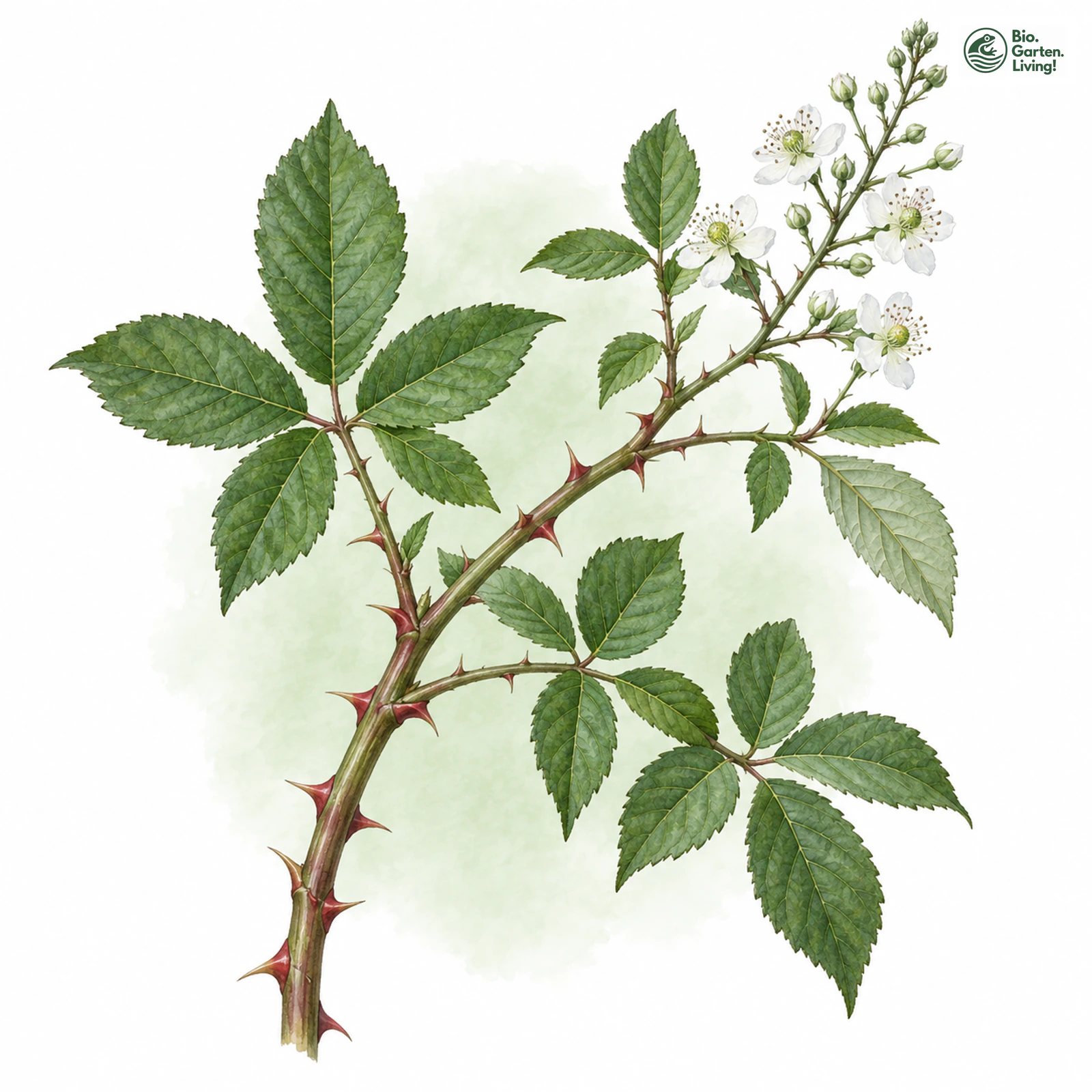 Aquarellzeichnung: Magere Brombeere (Rubus macer)