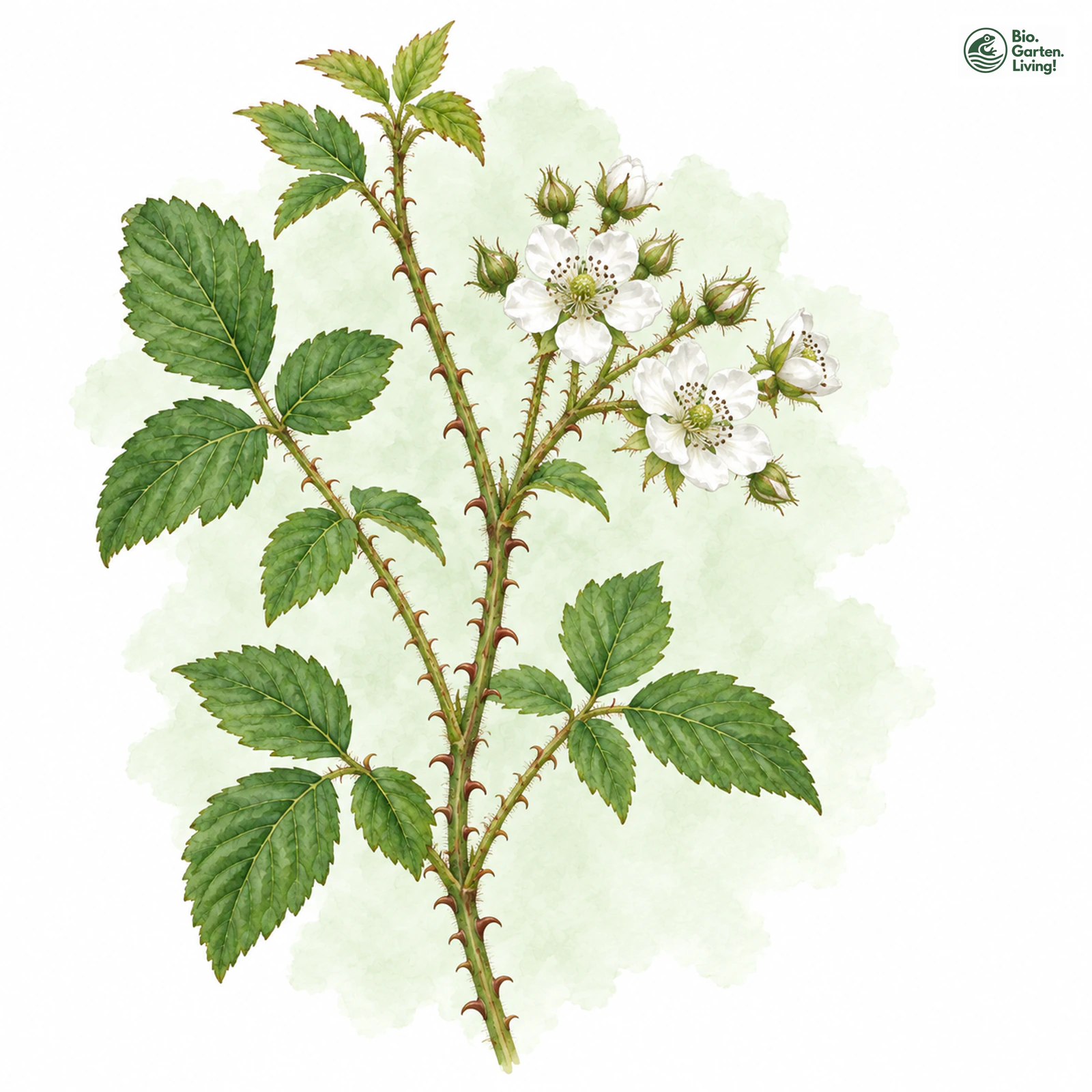 Aquarellzeichnung: Meierott-Brombeere (Rubus meierottii)