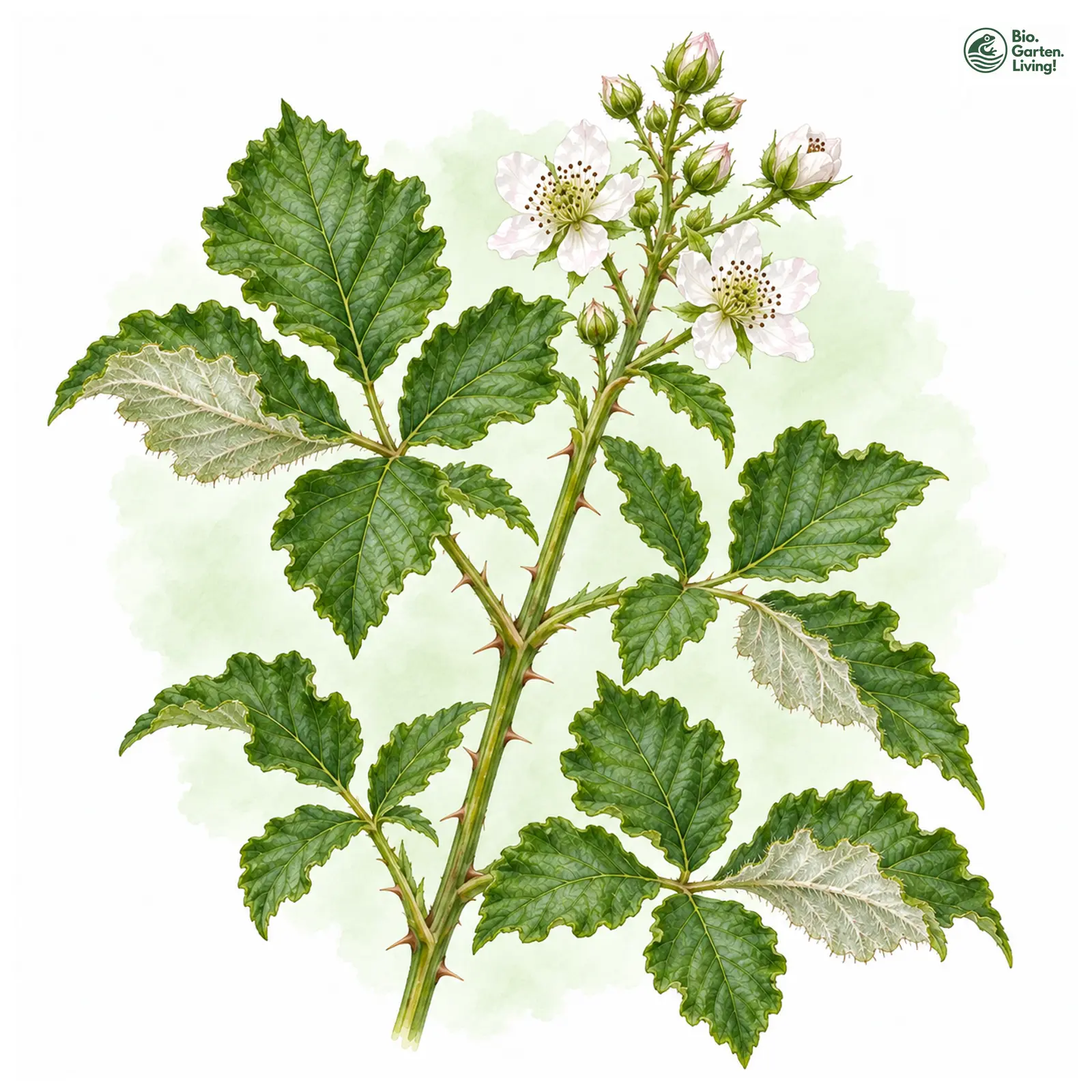 Aquarellzeichnung: Wellige Brombeere (Rubus pericrispatus)