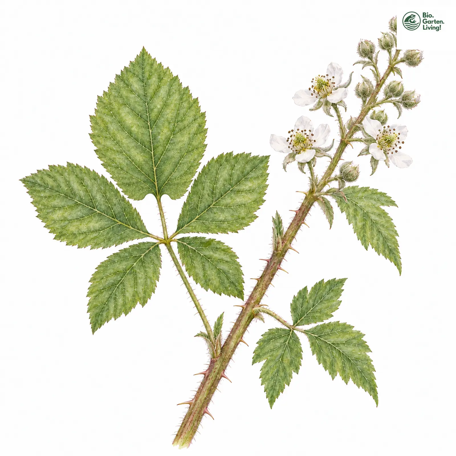 Aquarellzeichnung: Ruwer-Brombeere (Rubus ruborensis)