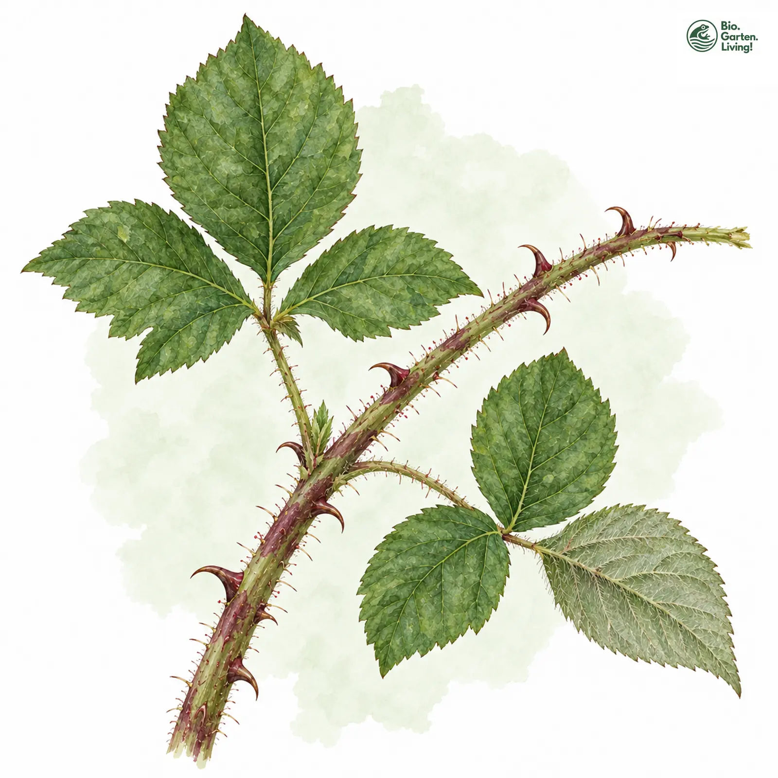 Aquarellzeichnung: Stormarner Brombeere (Rubus stormanicus)
