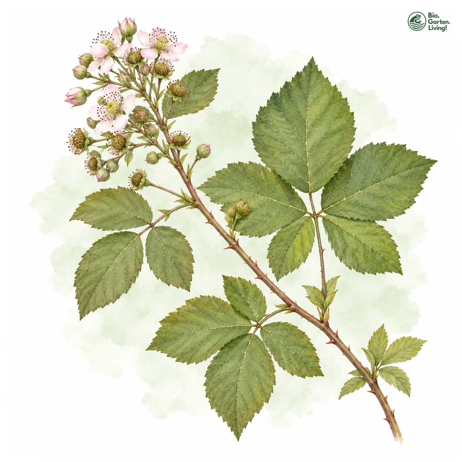 Aquarellzeichnung: Schwedische Haselblattbrombeere (Rubus suecicus)