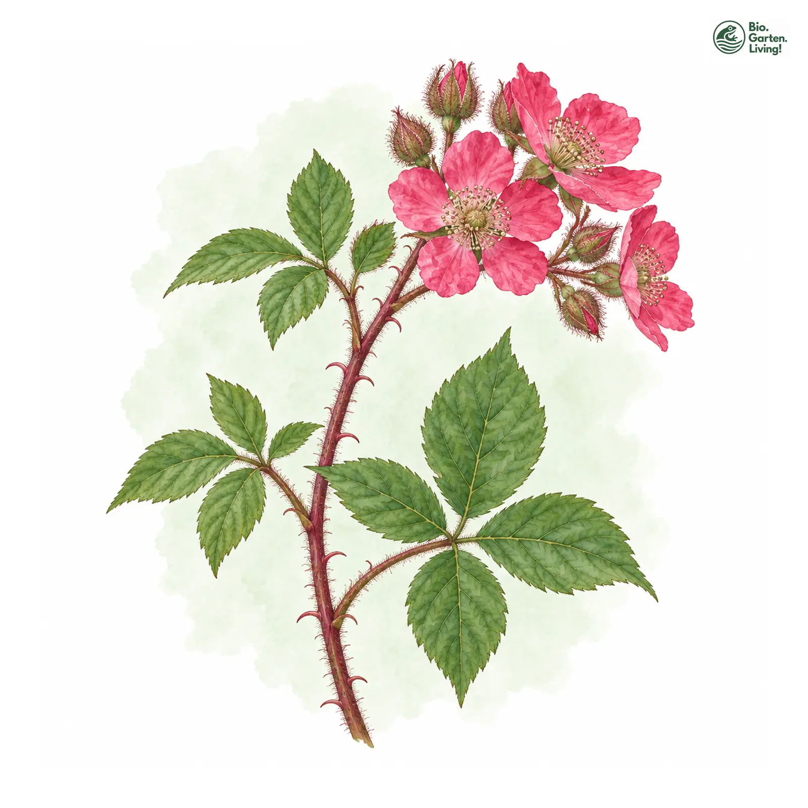 Aquarellzeichnung: Taunus-Brombeere (Rubus tauni)