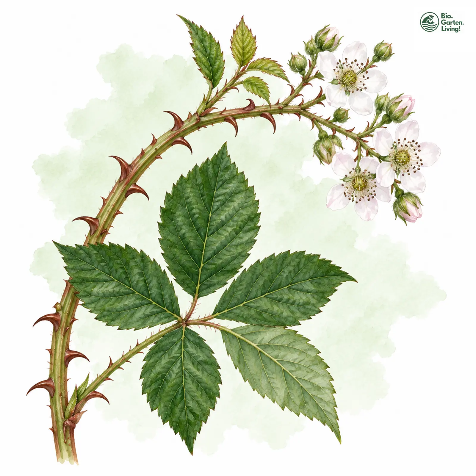 Aquarellzeichnung: Gewöhnliche Brombeere (Rubus vulgaris)