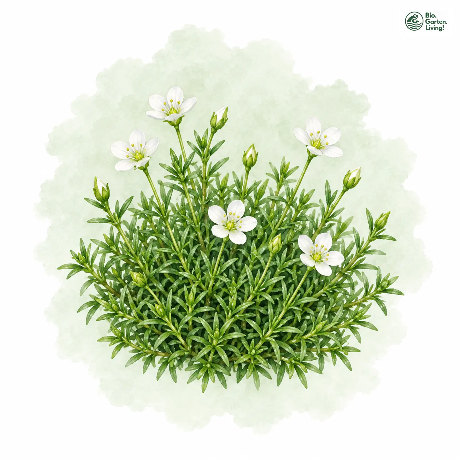 Aquarellzeichnung: Sternmoos (Sagina subulata)