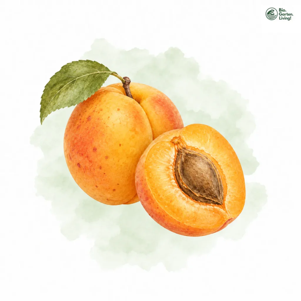 Aquarellillustration von Aprikose (Prunus armeniaca)