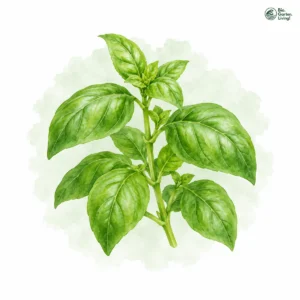 Aquarellillustration von Basilikum (Ocimum basilicum)