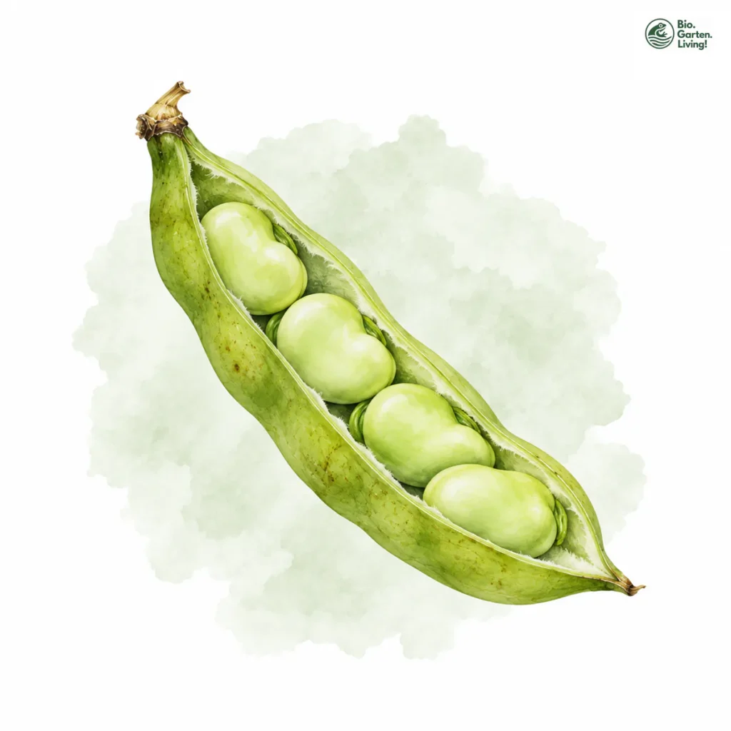 Aquarellillustration von Bohnen, dicke (Vicia faba)