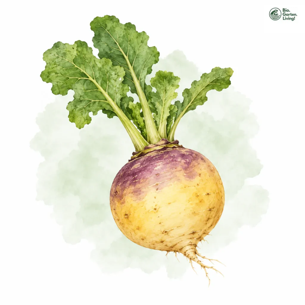Aquarellillustration von Butterrüben (Brassica rapa subsp. rapa)