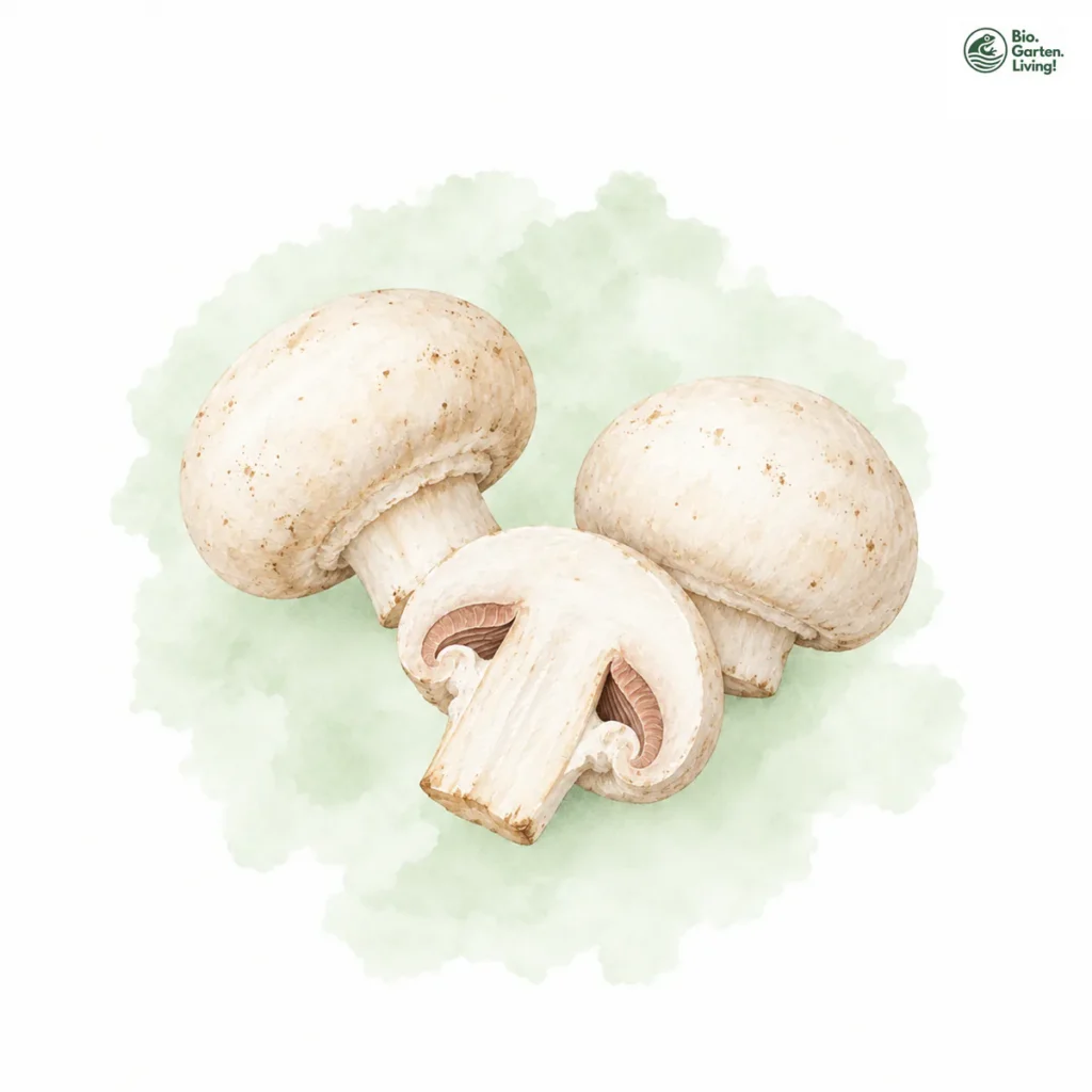 Aquarellillustration von Champignons (Agaricus bisporus)