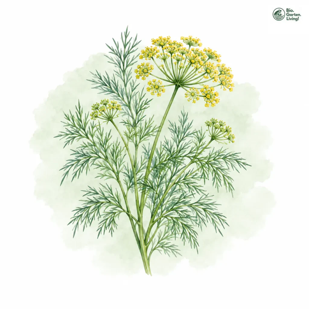 Aquarellillustration von Dill (Anethum graveolens)