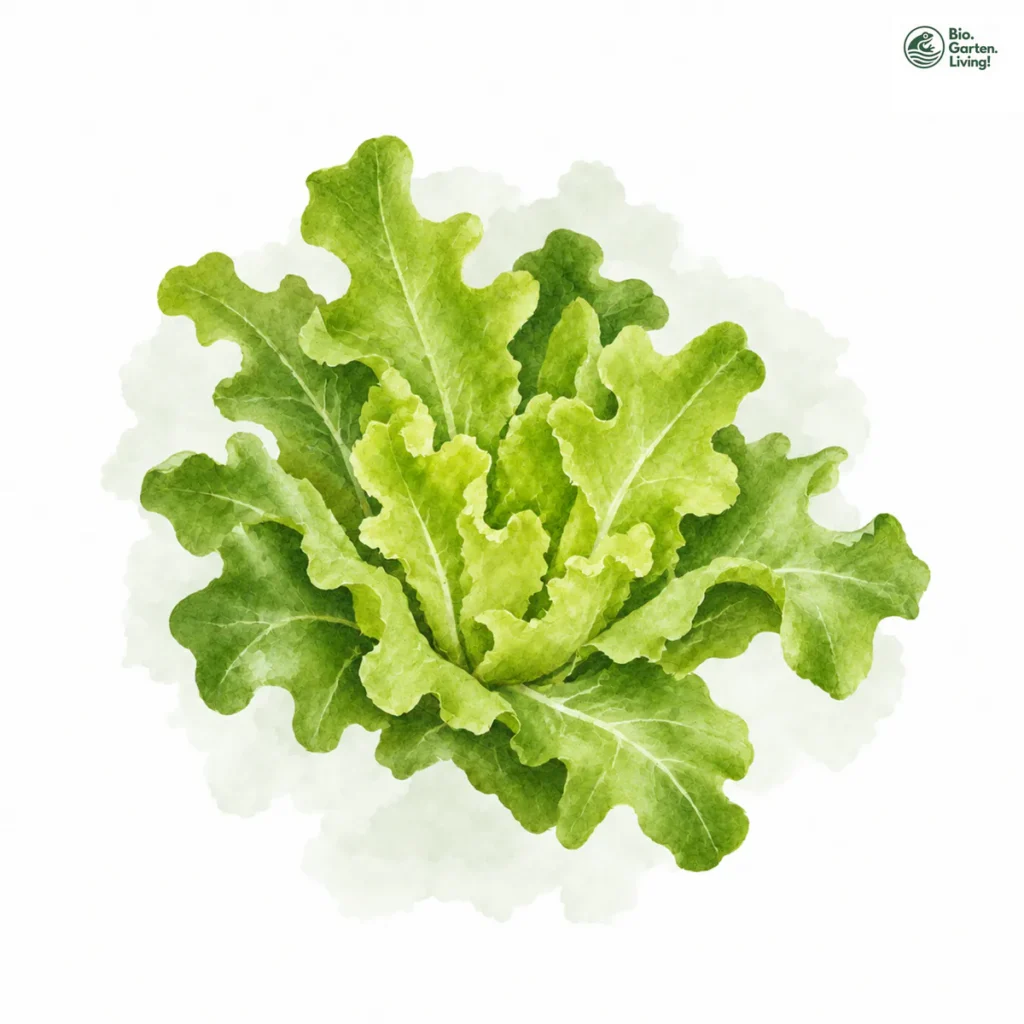 Aquarellillustration von Eichblattsalat (Lactuca sativa)