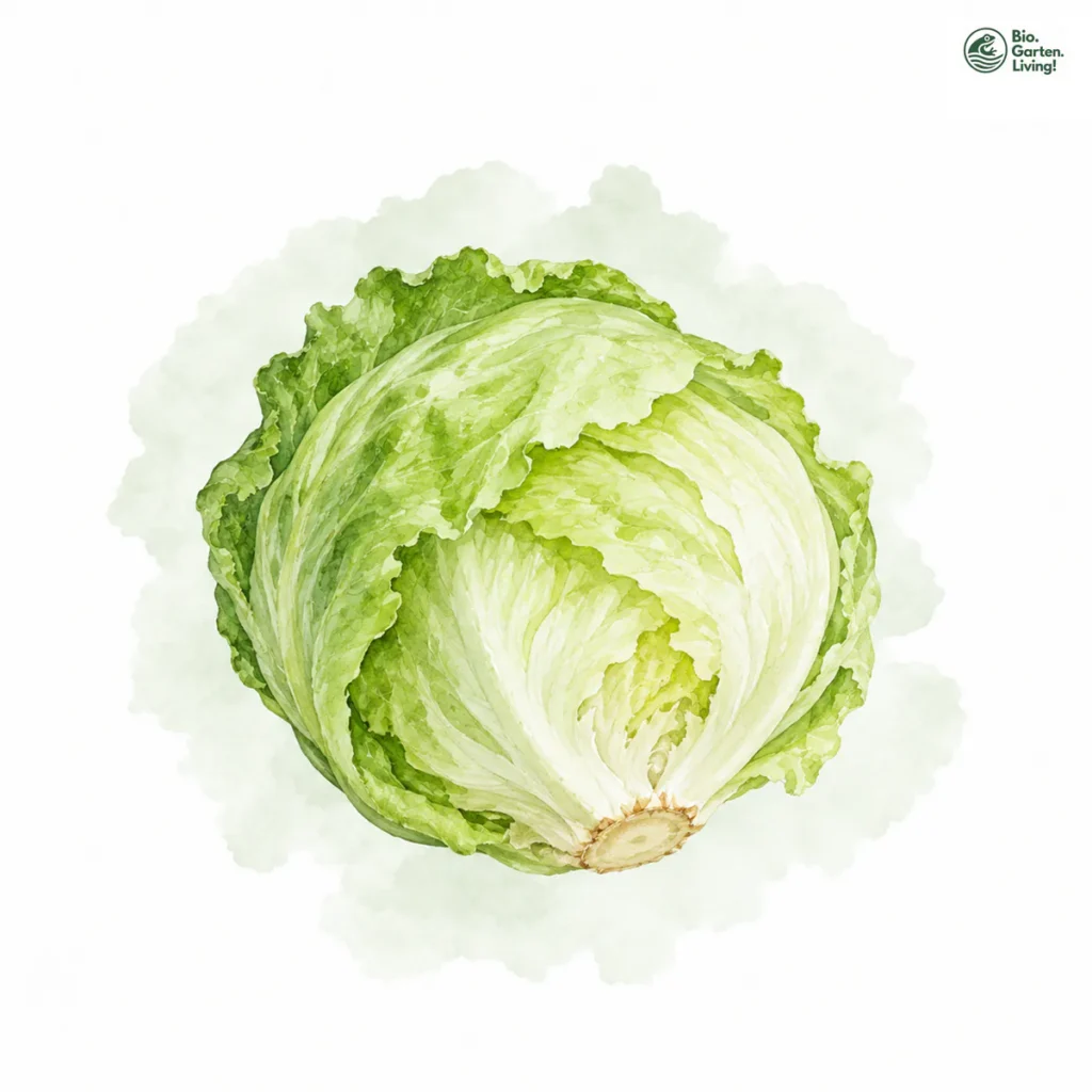 Aquarellillustration von Eisbergsalat (Lactuca sativa var. capitata)