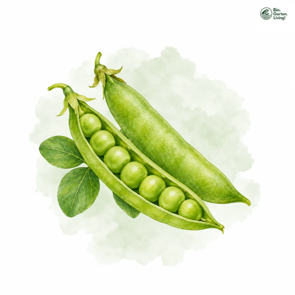 Aquarellillustration von Erbsen (Pisum sativum)