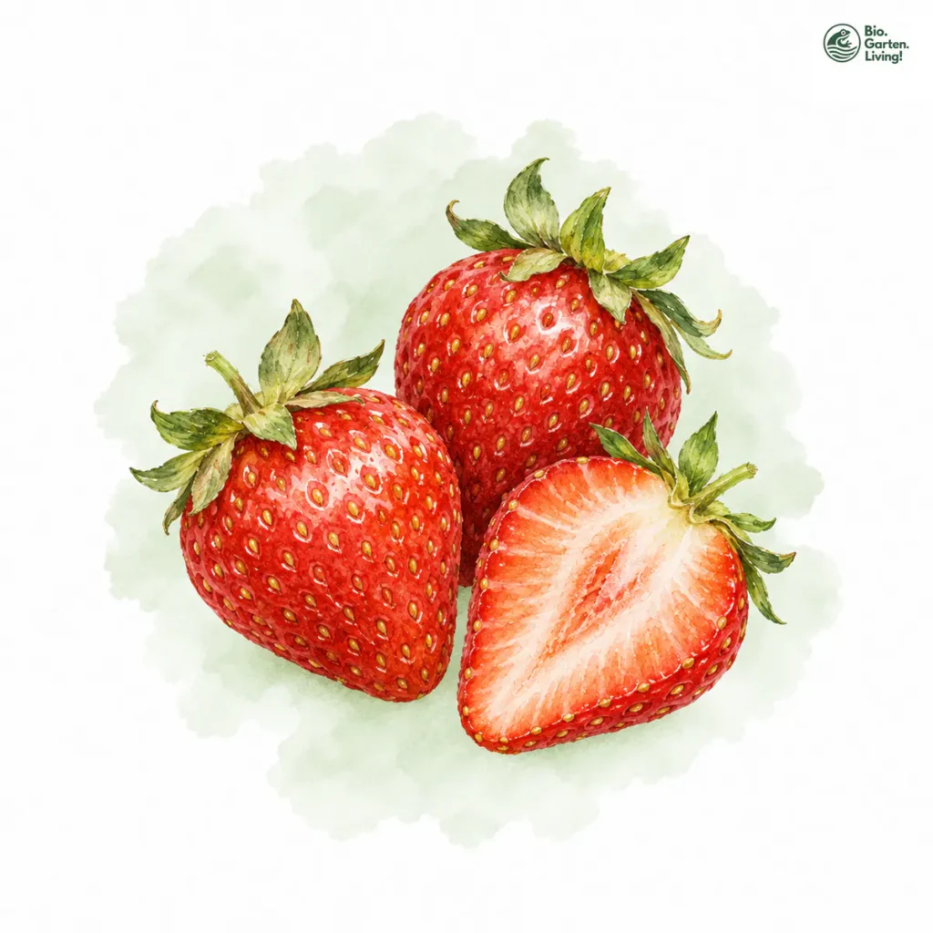 Aquarellillustration von Erdbeeren (Fragaria × ananassa)