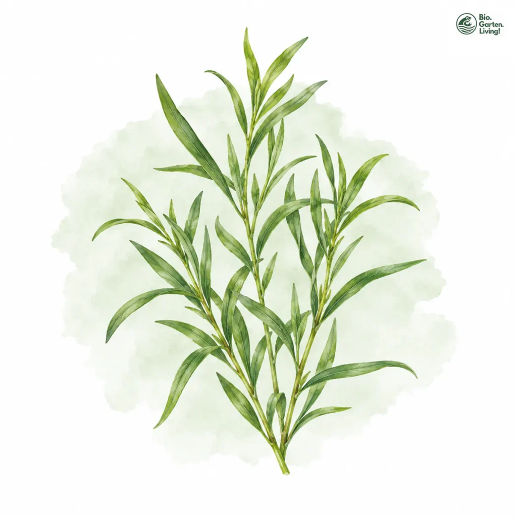 Aquarellillustration von Estragon (Artemisia dracunculus)