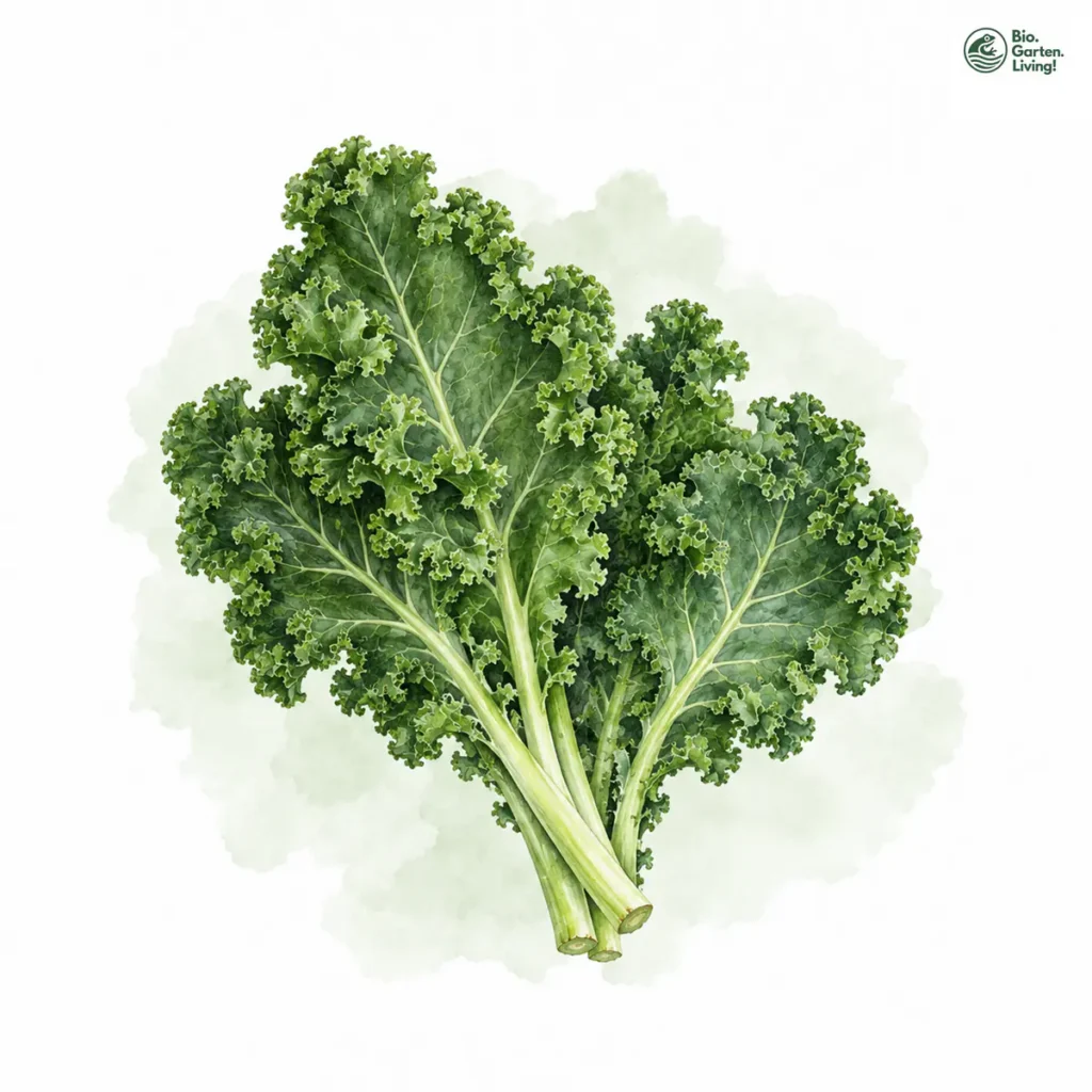 Aquarellillustration von Grünkohl (Brassica oleracea var. sabellica)