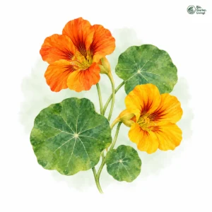 Aquarellillustration von Kapuzinerkresse (Tropaeolum majus)