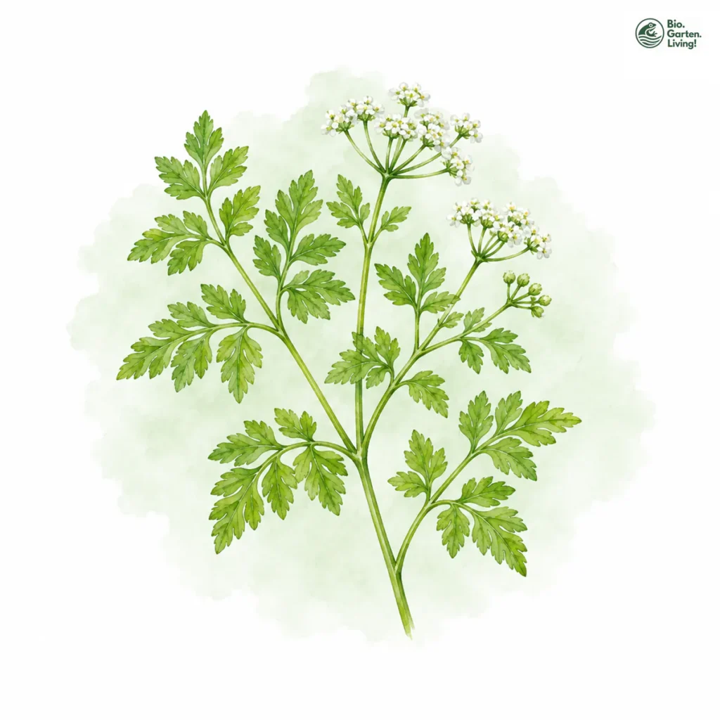 Aquarellillustration von Kerbel (Anthriscus cerefolium)