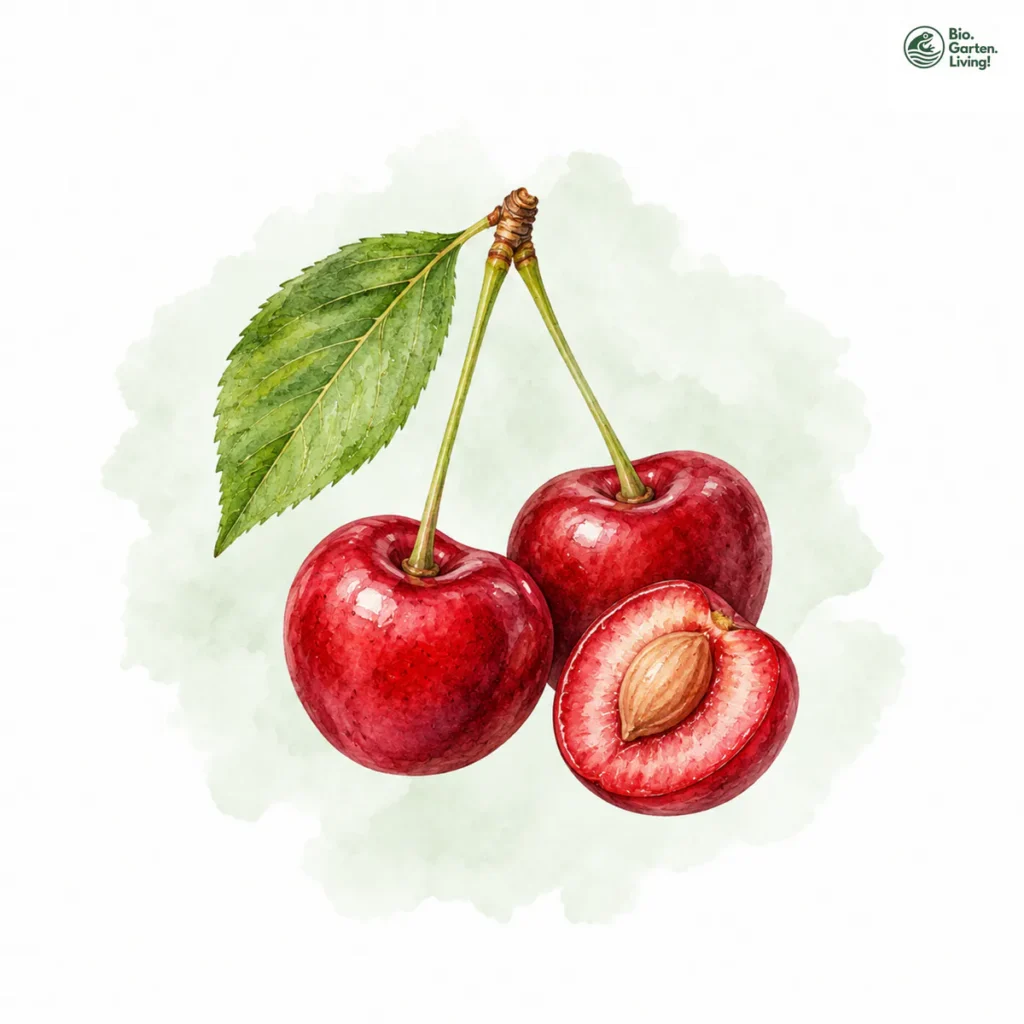 Aquarellillustration von Kirschen (Prunus avium / Prunus cerasus)