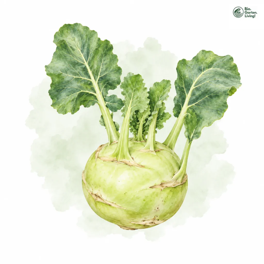 Aquarellillustration von Kohlrabi (Brassica oleracea var. gongylodes)