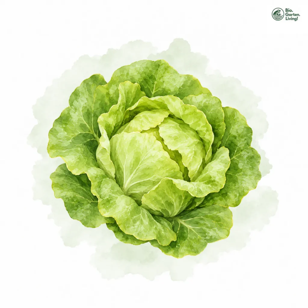 Aquarellillustration von Kopfsalat (Lactuca sativa var. capitata)