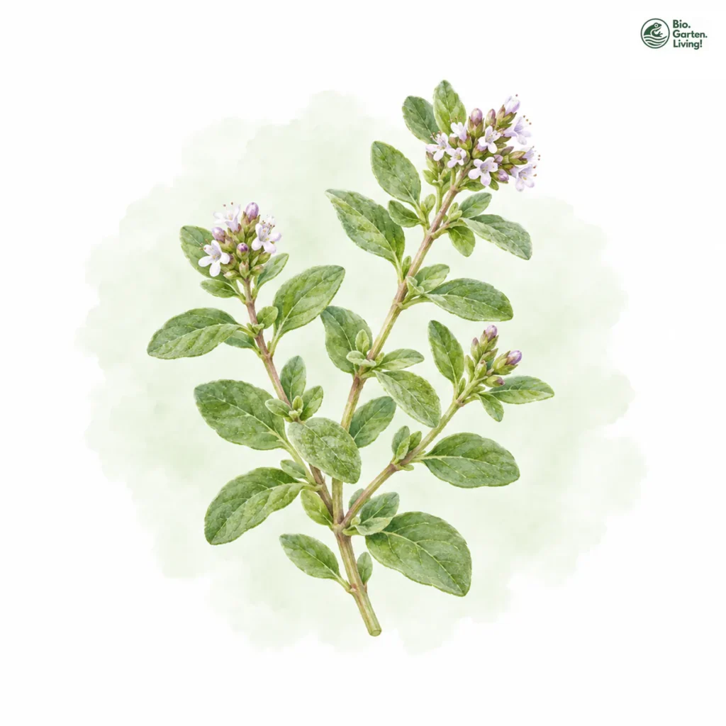 Aquarellillustration von Majoran (Origanum majorana)
