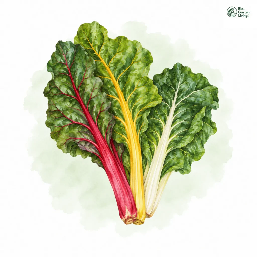 Aquarellillustration von Mangold (Beta vulgaris subsp. vulgaris)