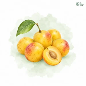 Aquarellillustration von Mirabellen (Prunus domestica subsp. syriaca)