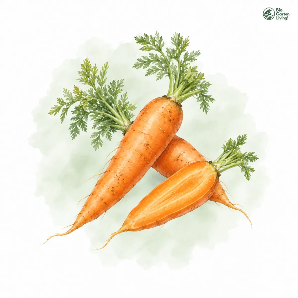 Aquarellillustration von Möhren / Karotten (Daucus carota subsp. sativus)