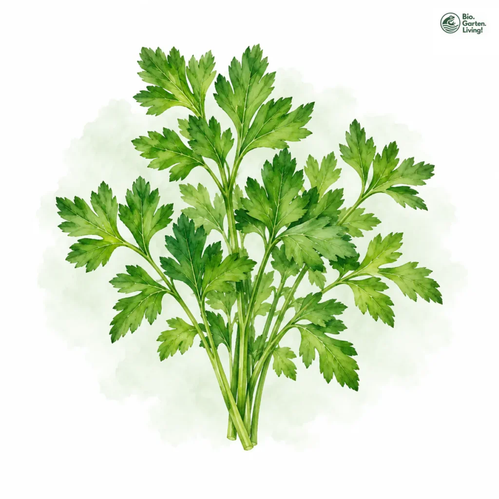 Aquarellillustration von Petersilie (Petroselinum crispum)