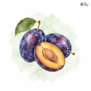 Aquarellillustration von Pflaumen (Prunus domestica)