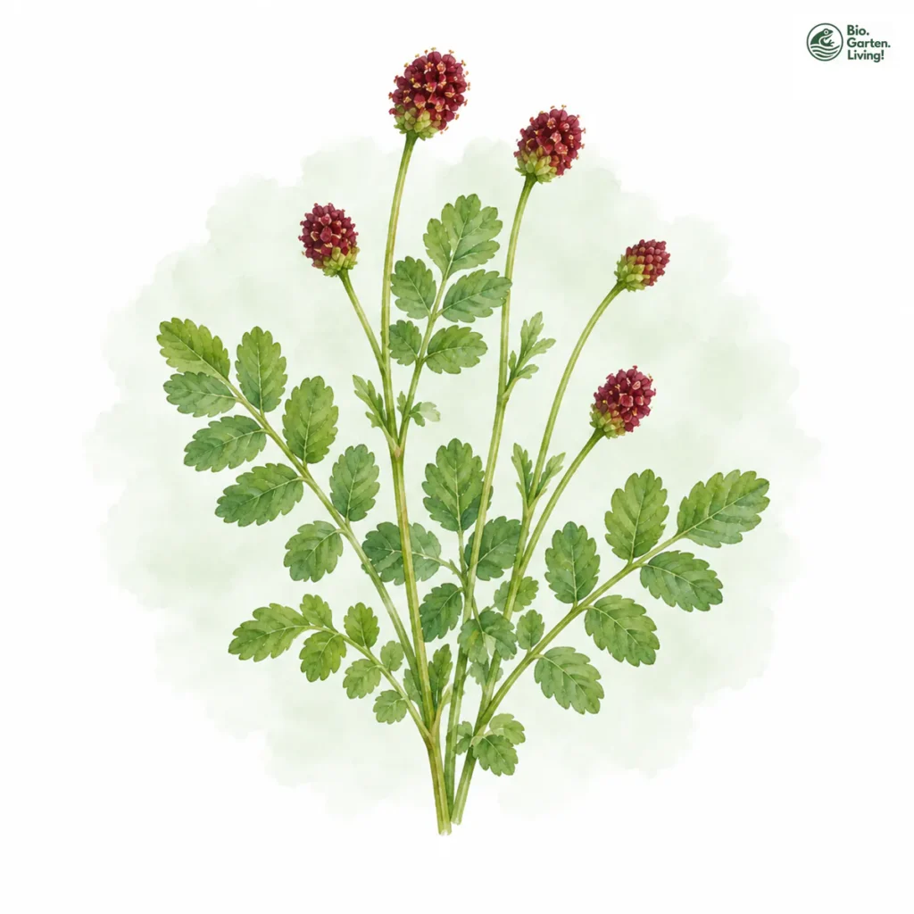Aquarellillustration von Pimpinelle (Sanguisorba minor)