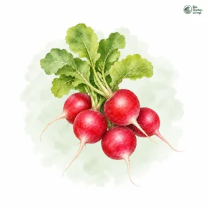 Aquarellillustration von Radieschen (Raphanus sativus var. sativus)