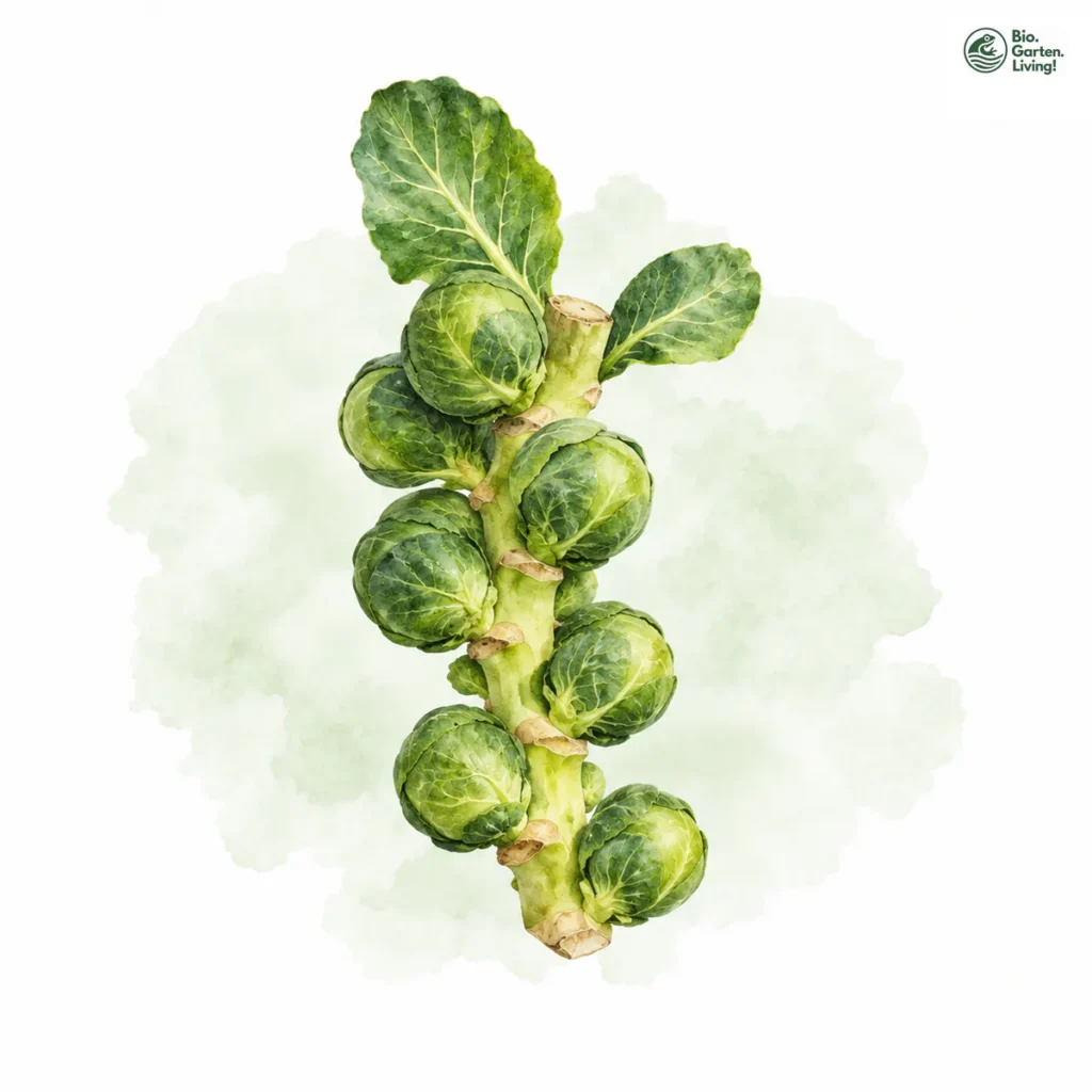 Aquarellillustration von Rosenkohl (Brassica oleracea var. gemmifera)