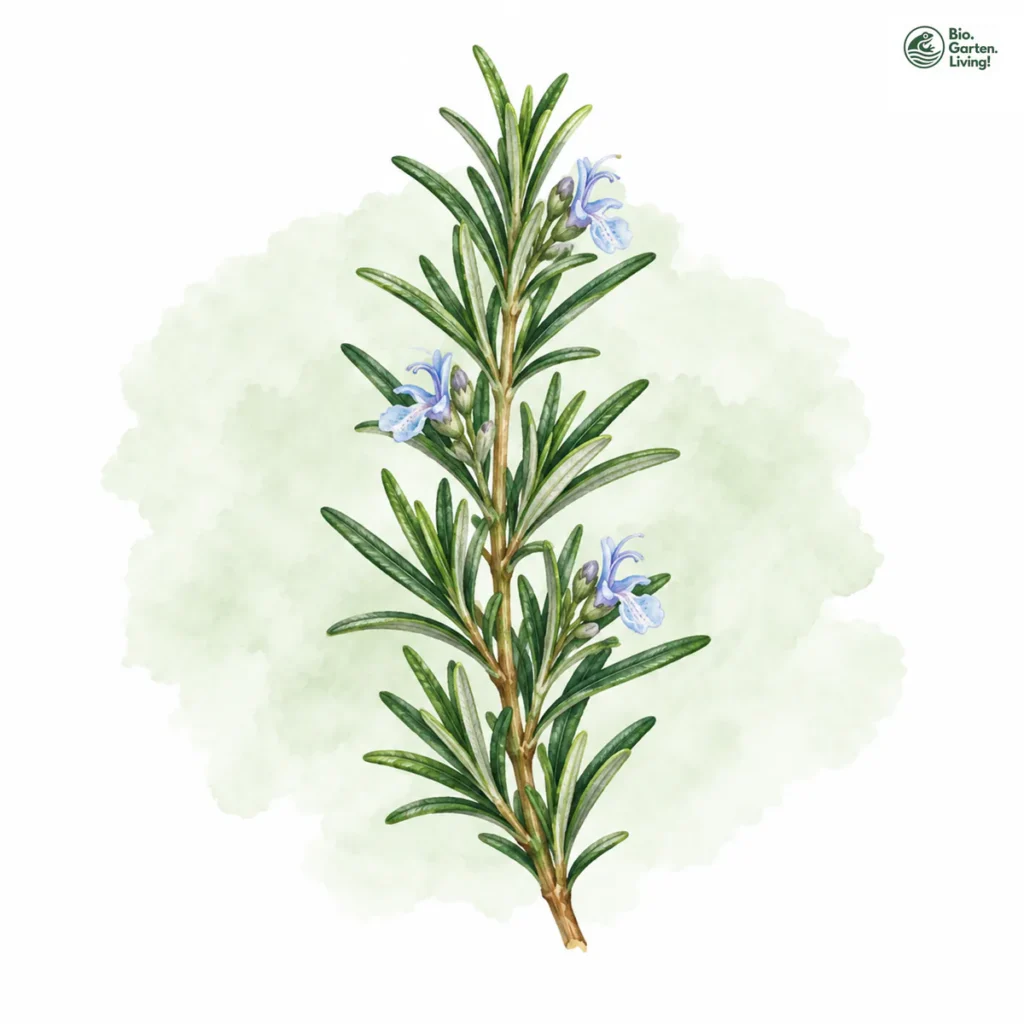 Aquarellillustration von Rosmarin (Salvia rosmarinus)