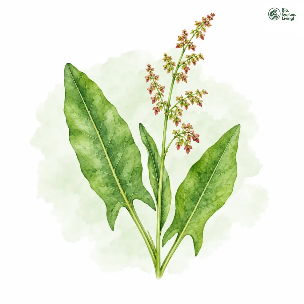 Aquarellillustration von Sauerampfer (Rumex acetosa)
