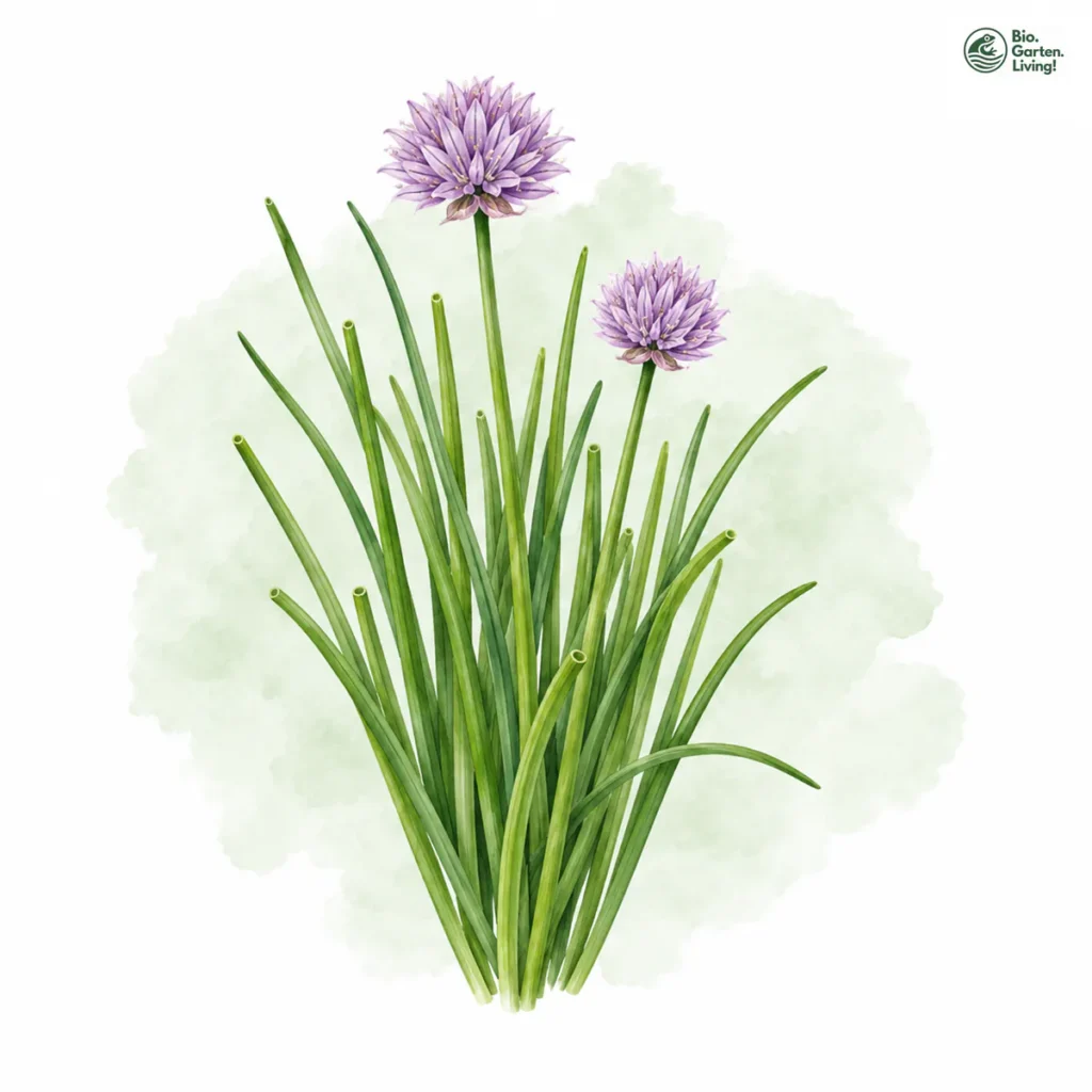 Aquarellillustration von Schnittlauch (Allium schoenoprasum)