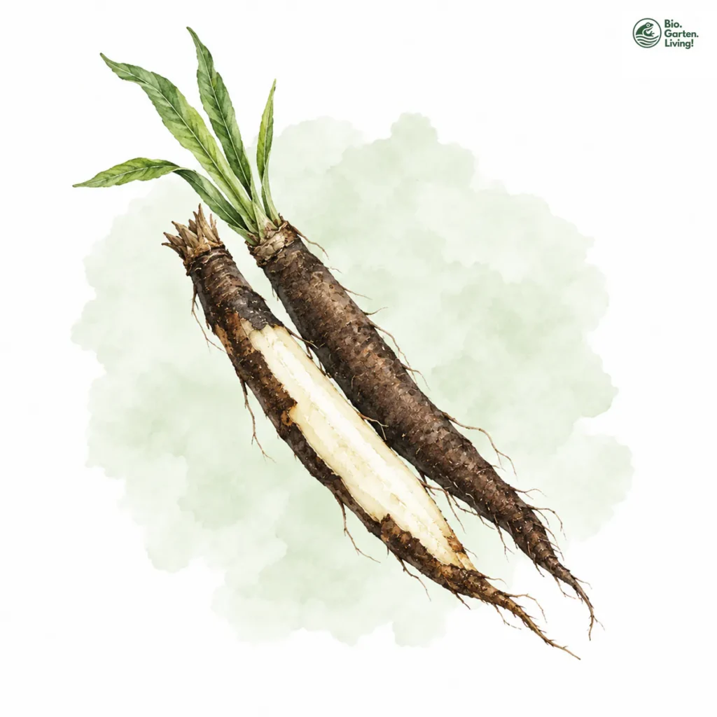 Aquarellillustration von Schwarzwurzeln (Scorzonera hispanica)