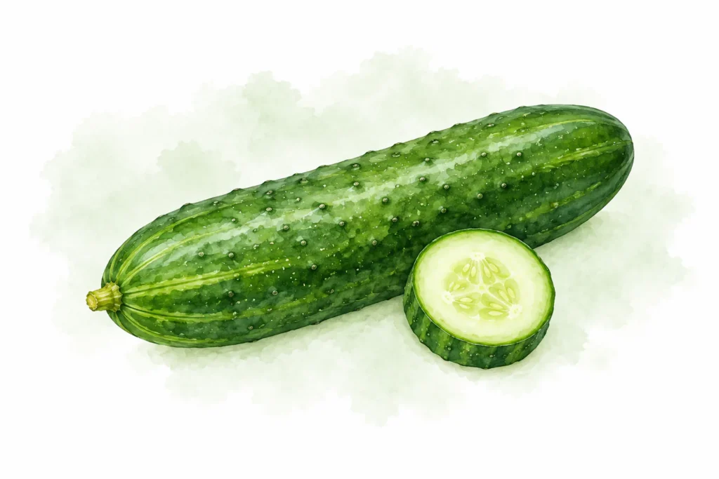 Aquarellillustration von Gurke / Salatgurke (Cucumis sativus)