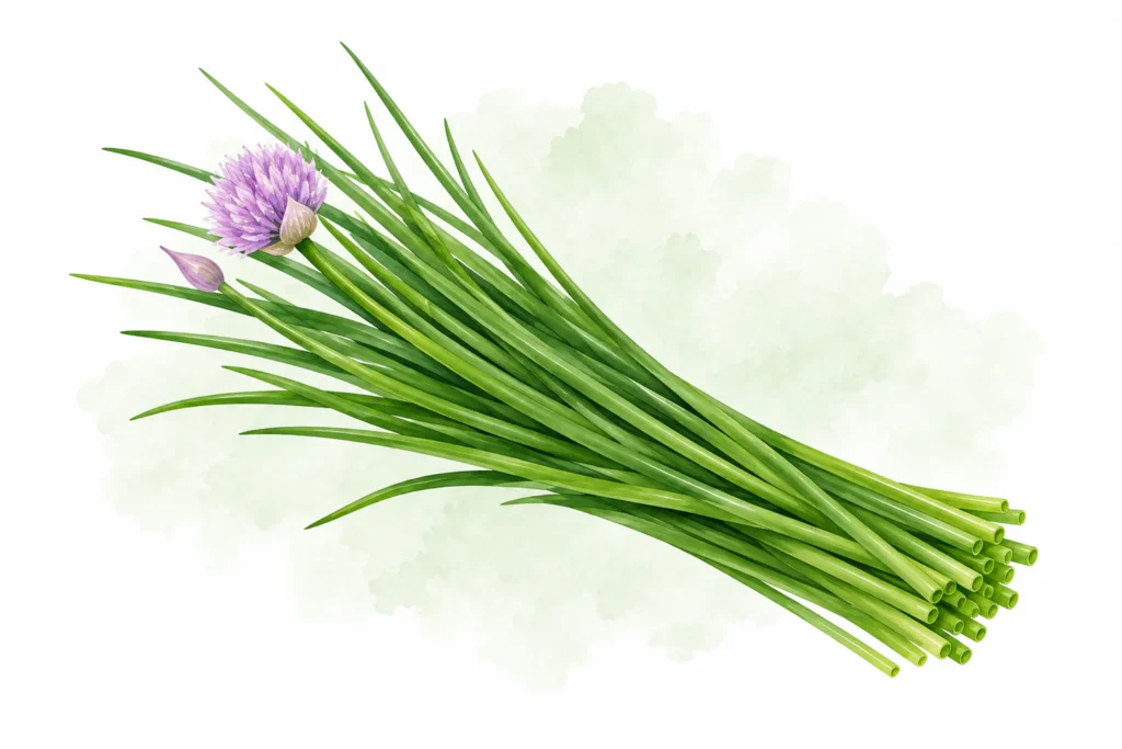 Aquarellillustration von Schnittlauch (Allium schoenoprasum)